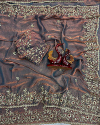 Vandana Kholiya In Brown Color Fendi Chiffon Sequence Embroidered Saree