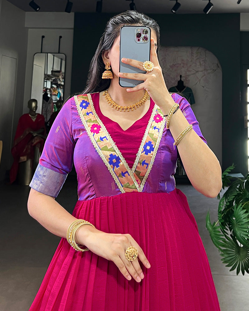 Pink Color Vichitra Silk Zari Weaving Gown