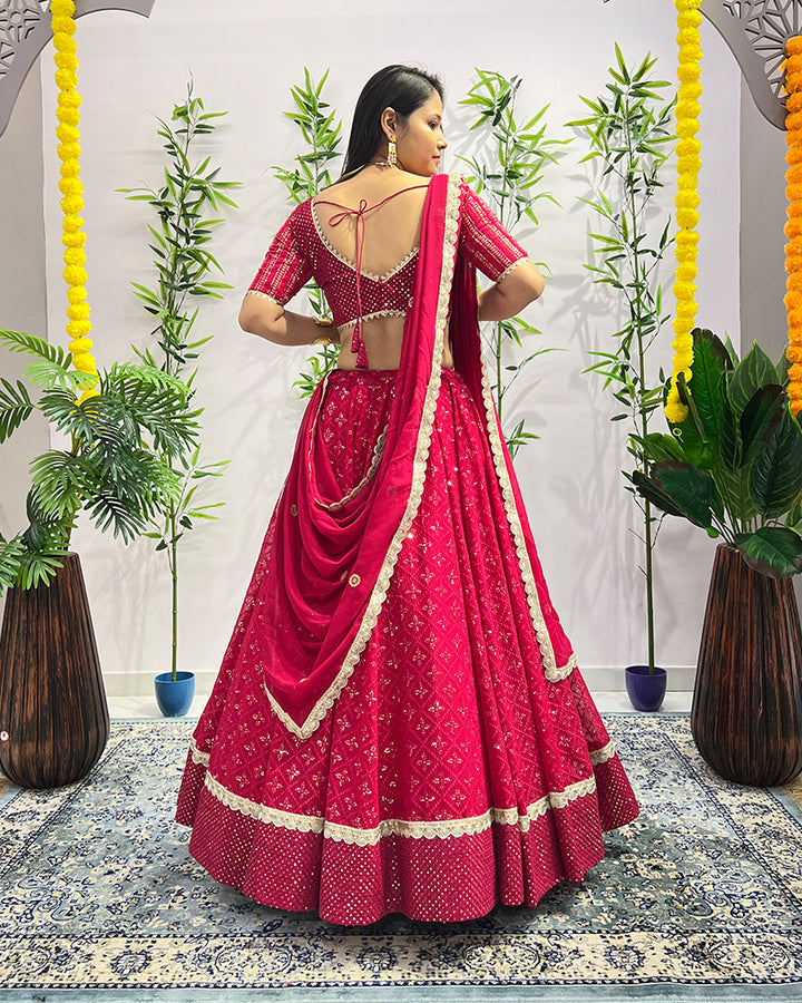 Rani Pink Color Designing Georgette Embroidered Lehenga Choli