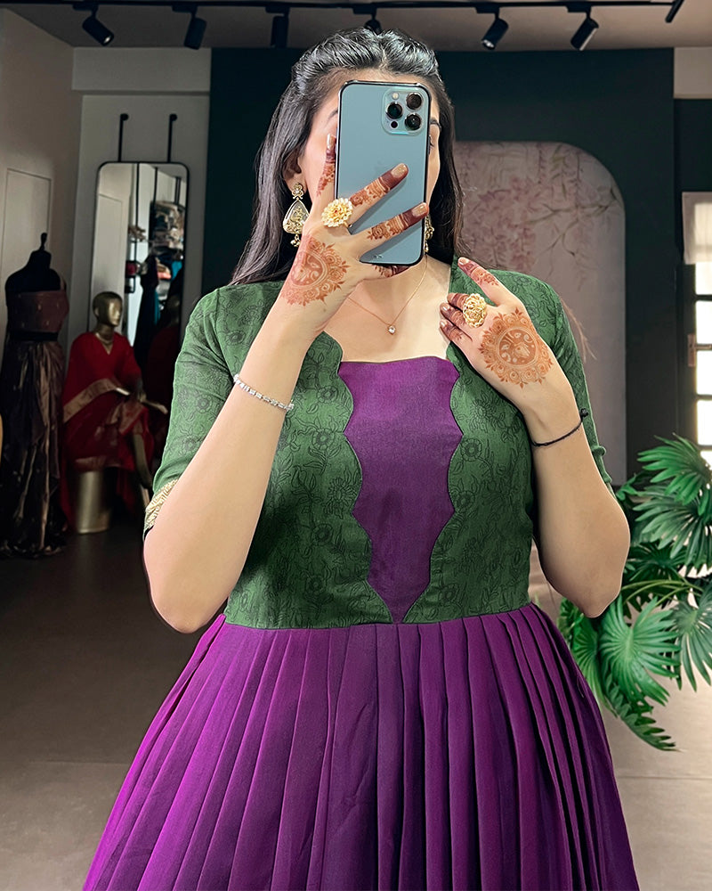 Purple Color Viscose Chanderi Floral Printed Gown