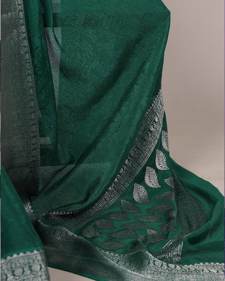 Green Color Chinon Self Printed Saree