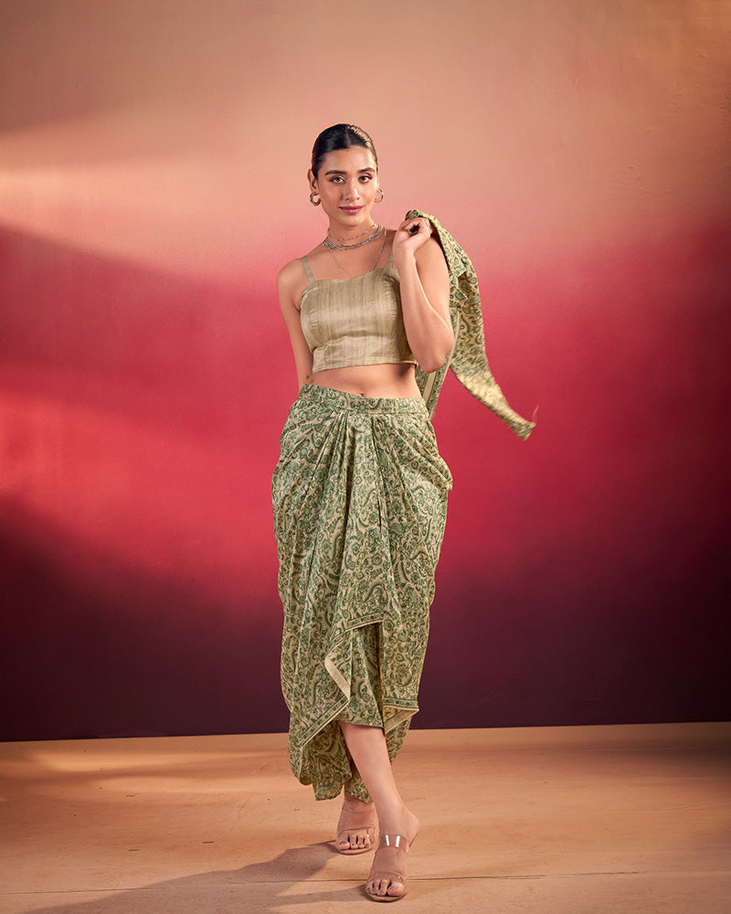 Pista Green Printed Jacket Style Indo-Western Co-Ord Set