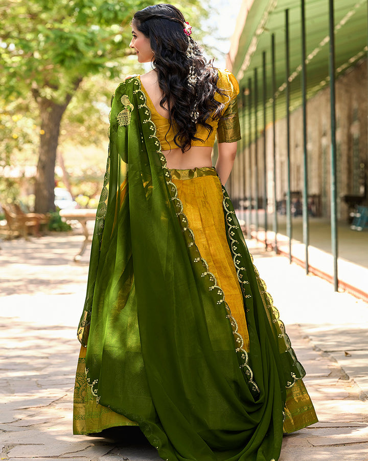 Yellow Color Kanjivaram Lehenga Choli