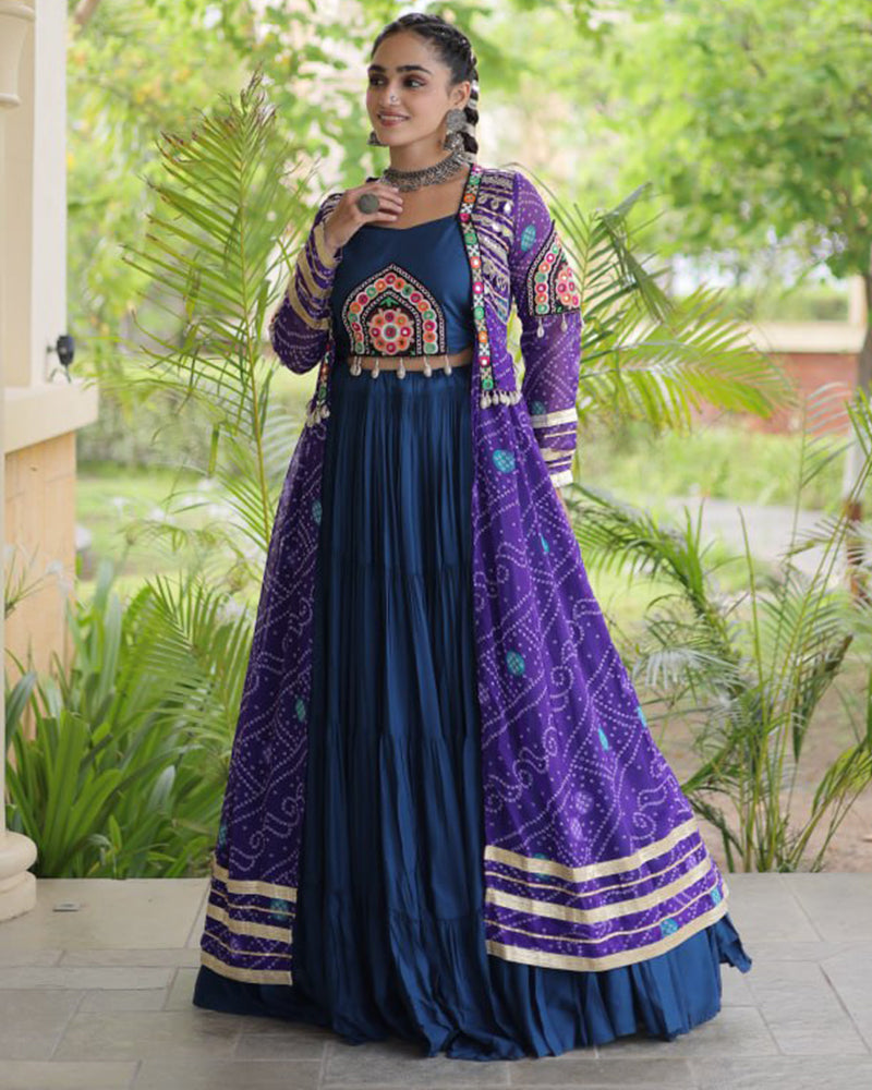 Mint Blue Color Bandhani Printed With Rayon Lehenga  Choli