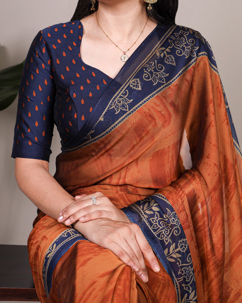 Rust Orange Color Rangoli Silk Printed Saree
