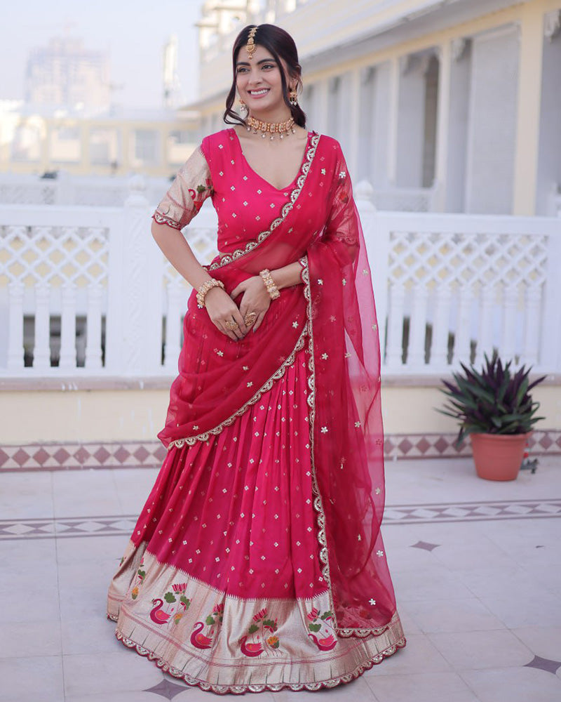 Pink Color Dola Silk Embroidered Lehenga Choli