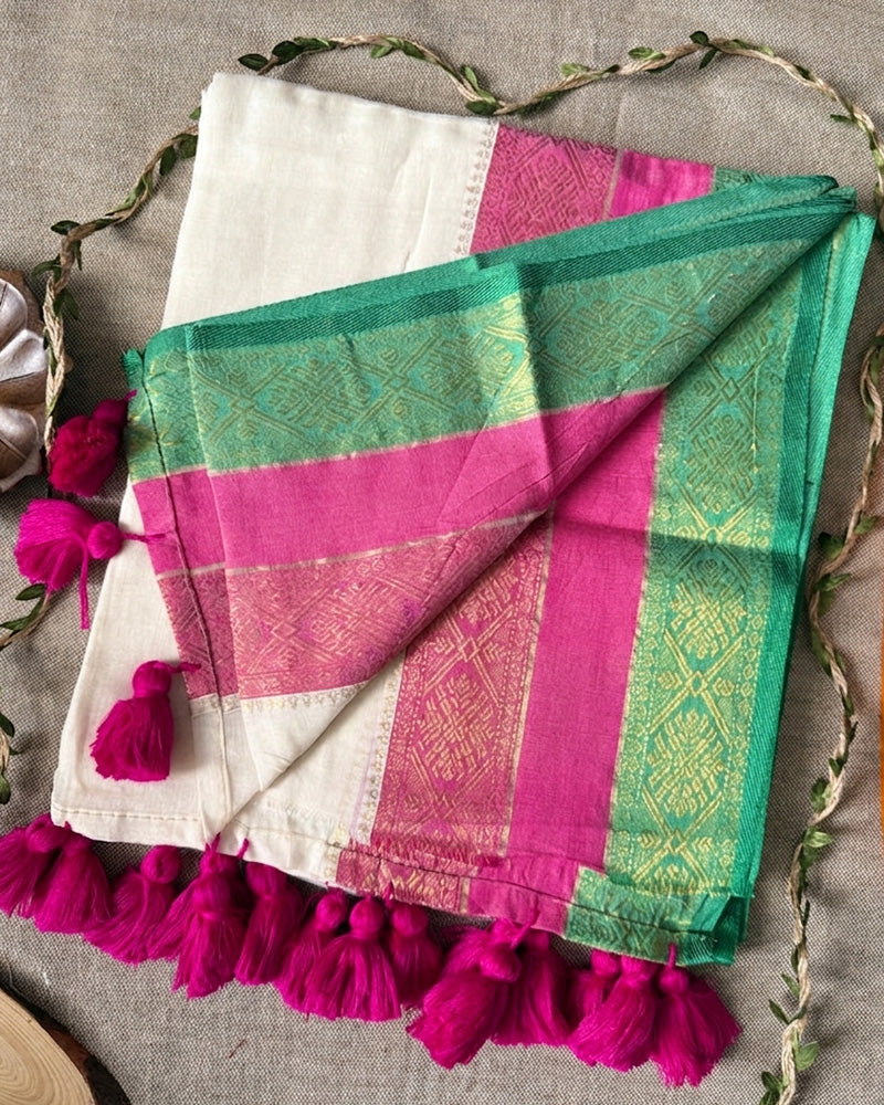 Elegance White Color Mal Cotton Kanchivaram Saree
