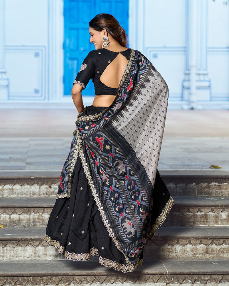 Premium Black Embroidered Vichitra Silk Lehenga Choli