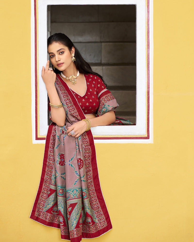 Maroon Color Tasar Silk Printed Sparkle Lehenga Choli