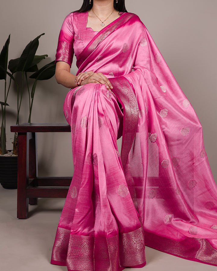 Pink Color Rumali Silk Zari Weaving Saree