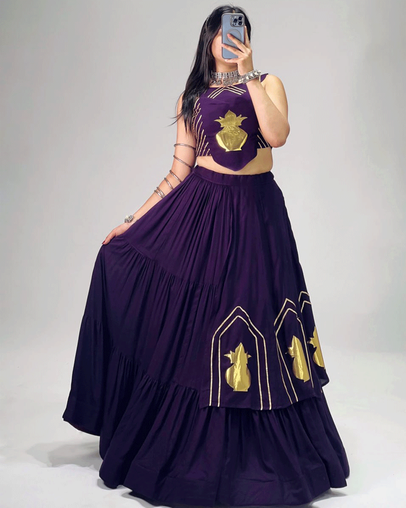 Four Color Beautiful Pure Rayon Cotton Navratri Lehenga Choli Set