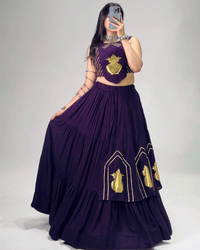 Four Color Beautiful Pure Rayon Cotton Navratri Lehenga Choli Set
