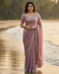 Maroon Color Space Silk Sequence Embroidered Saree