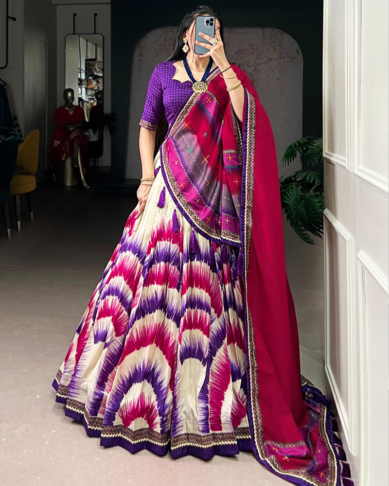 Purple Color Tasar Silk Dye Printed Lehenga Choli