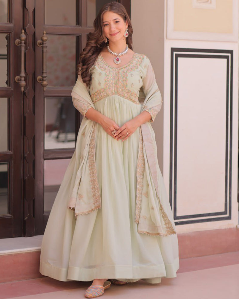 Pista Color Star Georgette Embroidered Gown