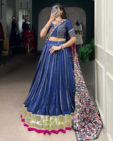 Traditional  Firozi Color Chanderi Navratri Lehenga Choli