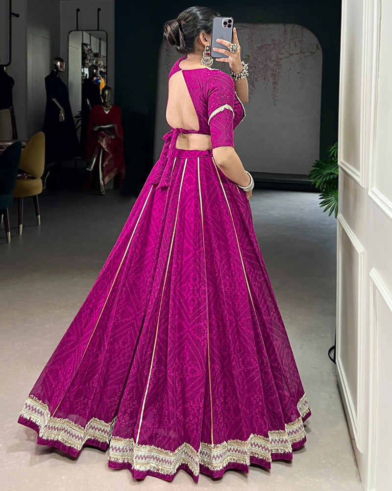 Wine Color Chiffon Bandhej Printed Navratri Lehenga Choli
