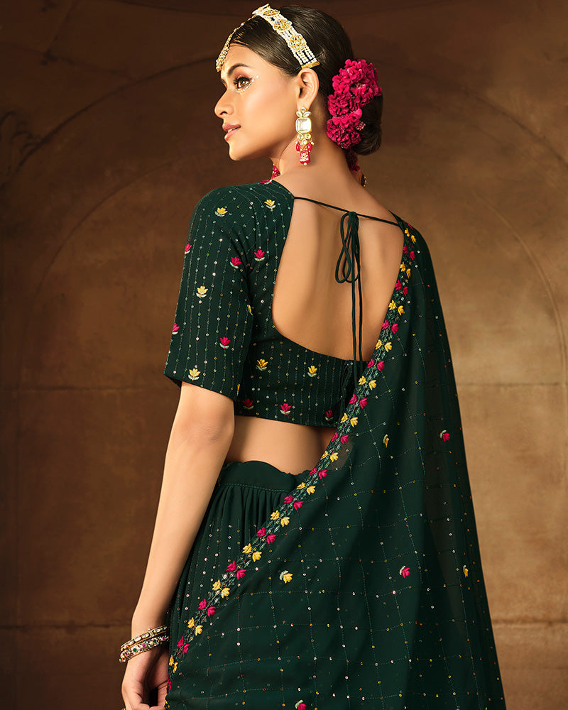 Designer Green Color Georgette Semi Stitched Lehenga Choli