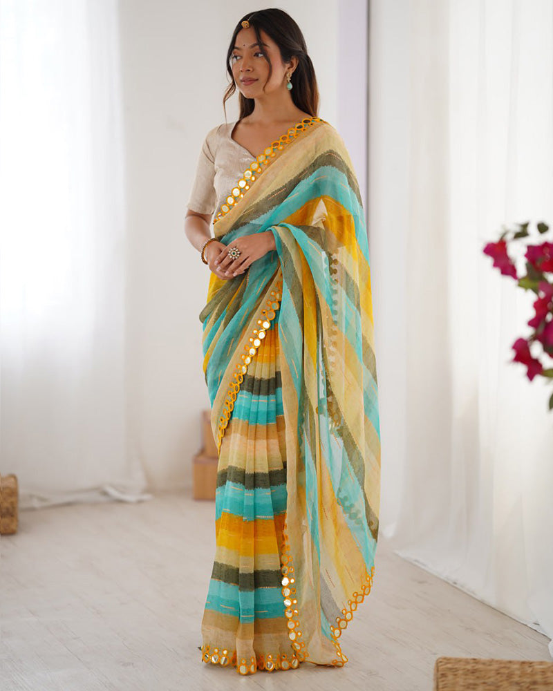 Yellow Color Heavy Smooth Chiffon Saree