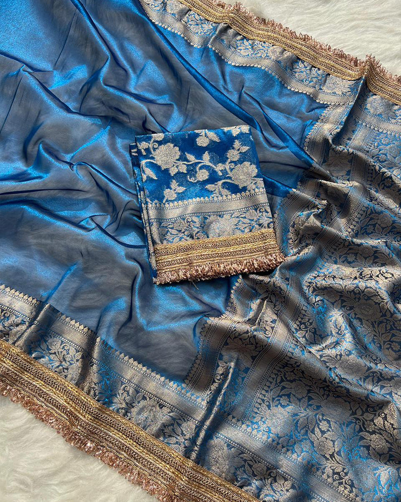 Isha Chand Blue Color Banarasi Tissue Silk Saree