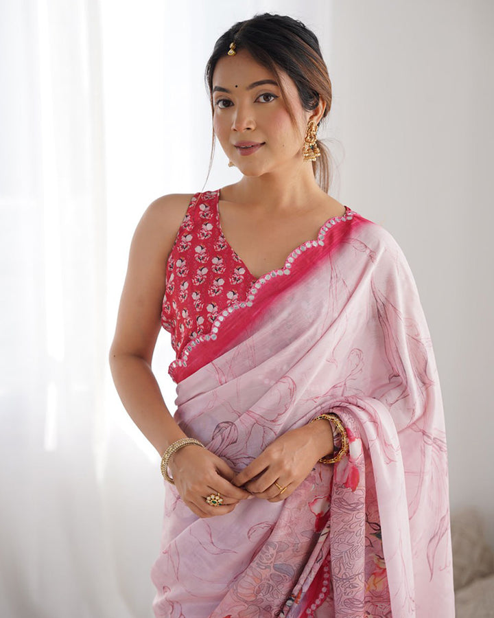 Pink Color Chinnon Silk Saree