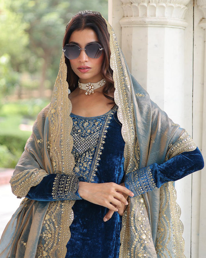 Morpich Color Velvet Three Piece Kurti Suit