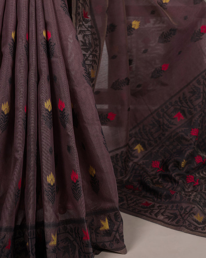 Onion Color Thread Weaving Poly Cotton Saree