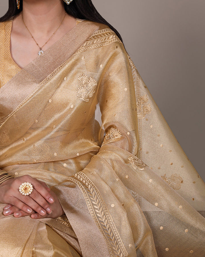 Yellow Color Poly Shimmer Embroidered Saree