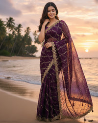 Purple Color Space Silk Embroidered Saree