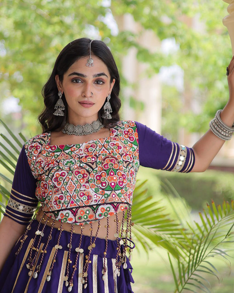 Three Color Rayon With Gota PAtti Work Navratri Lehenga Set