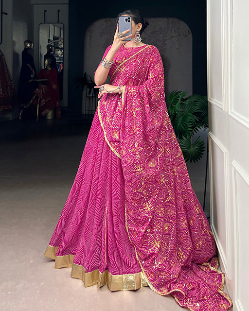 Pink Color Georgette Navratri Lehenga Choli