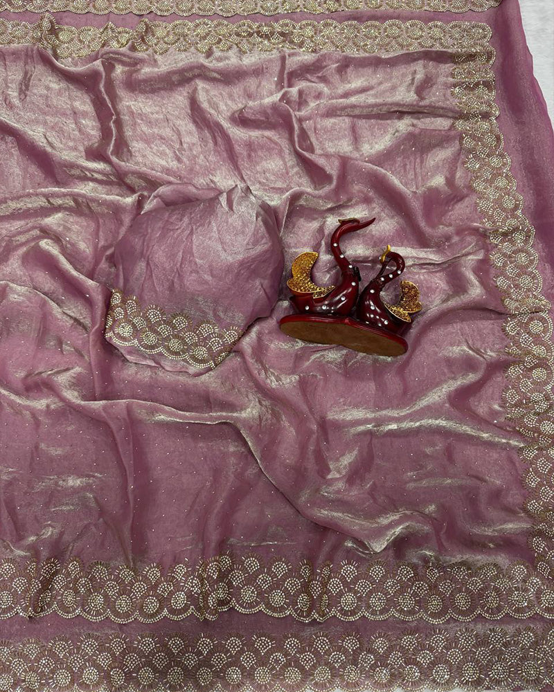 Grey Color Space Silk Embroidered Saree