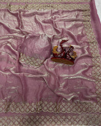 Grey Color Space Silk Embroidered Saree