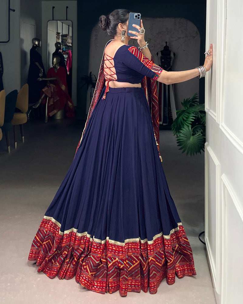 Navy Blue Color Pure Rayon Bandhej Print Navratri Lehenga Choli