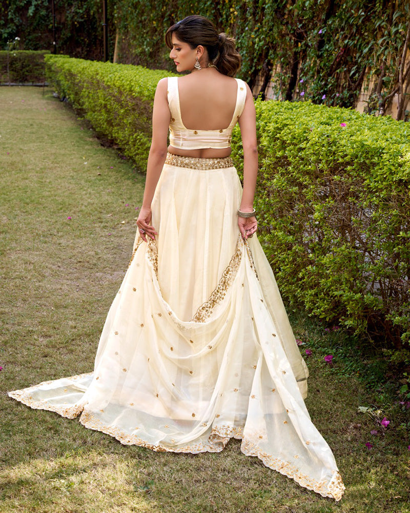 White Color Chanda Silk Embroidered Lehenga Choli