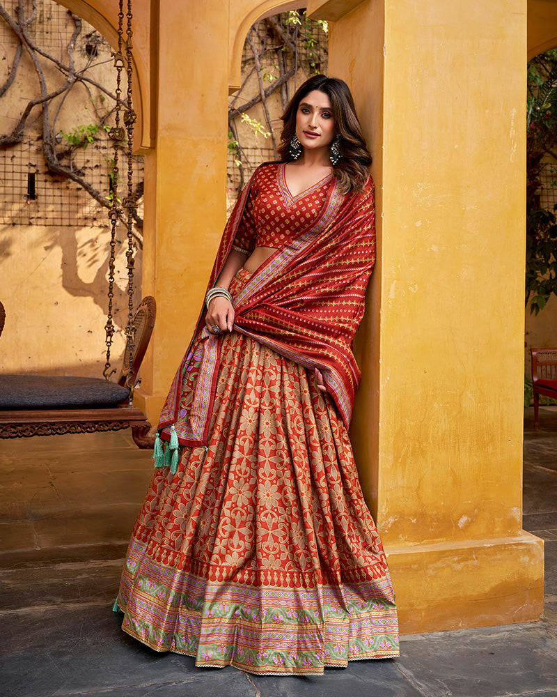 Rust Orange Color Tasar Silk Sparkle Lehenga Choli