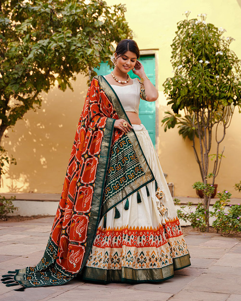 Designer Orange Color Silk Lehenga Choli With Patola Print Dupatta