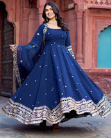 Ethnic Blue Color Georgette Sequence Embroidered Gown