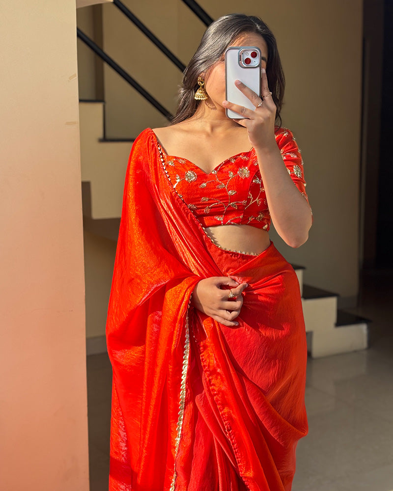 Orange Color Pure Space Silk Saree