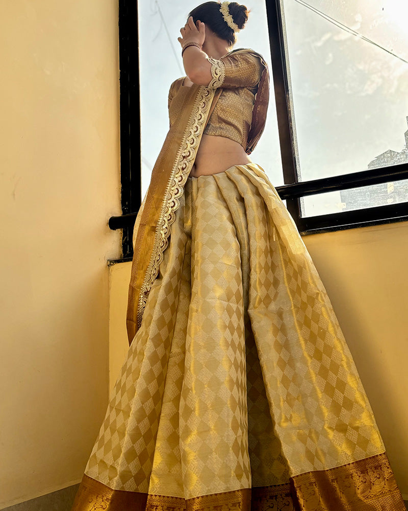 Golden Color Tissue Silk Zari Work Saree