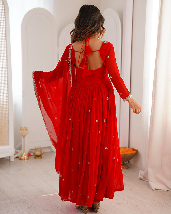 Red Color Georgette Sequence Embroidered Anarkali Suit