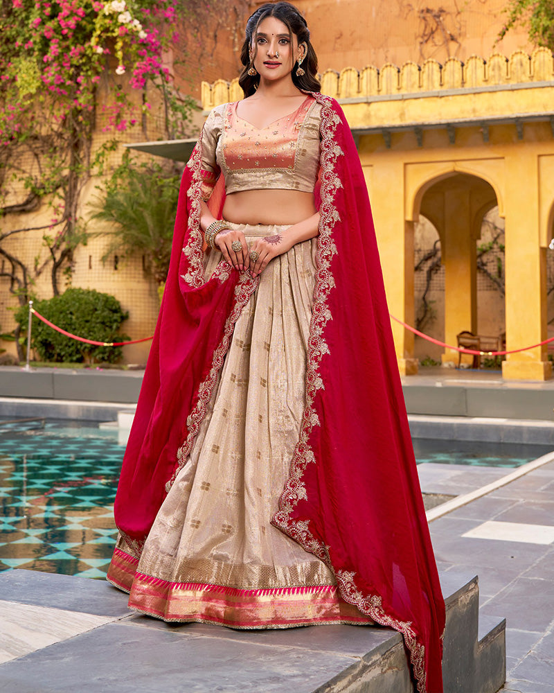 Off White Color Slub Kota Paithani Silk Lehenga Choli