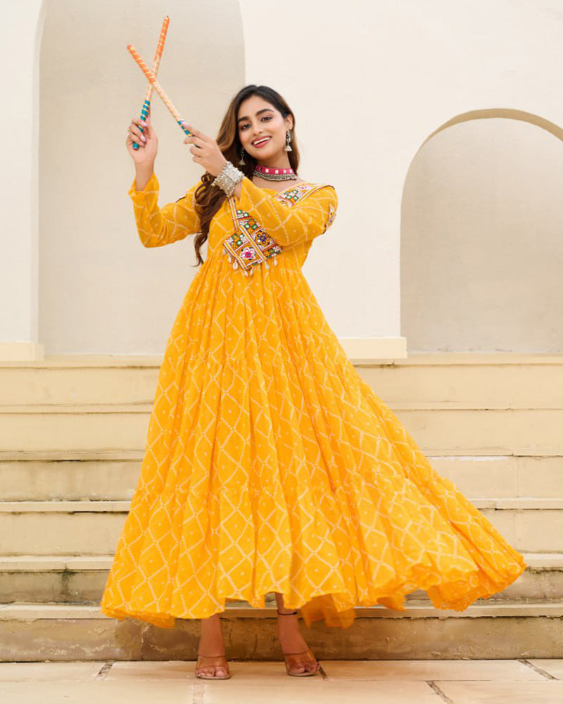 Traditional Yellow Color Georgette Navratri Gown