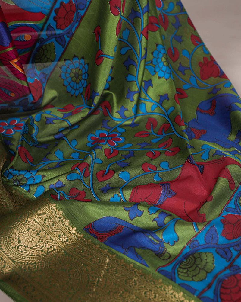 Maroon Color Tasar Silk Ethnic Printed Saree