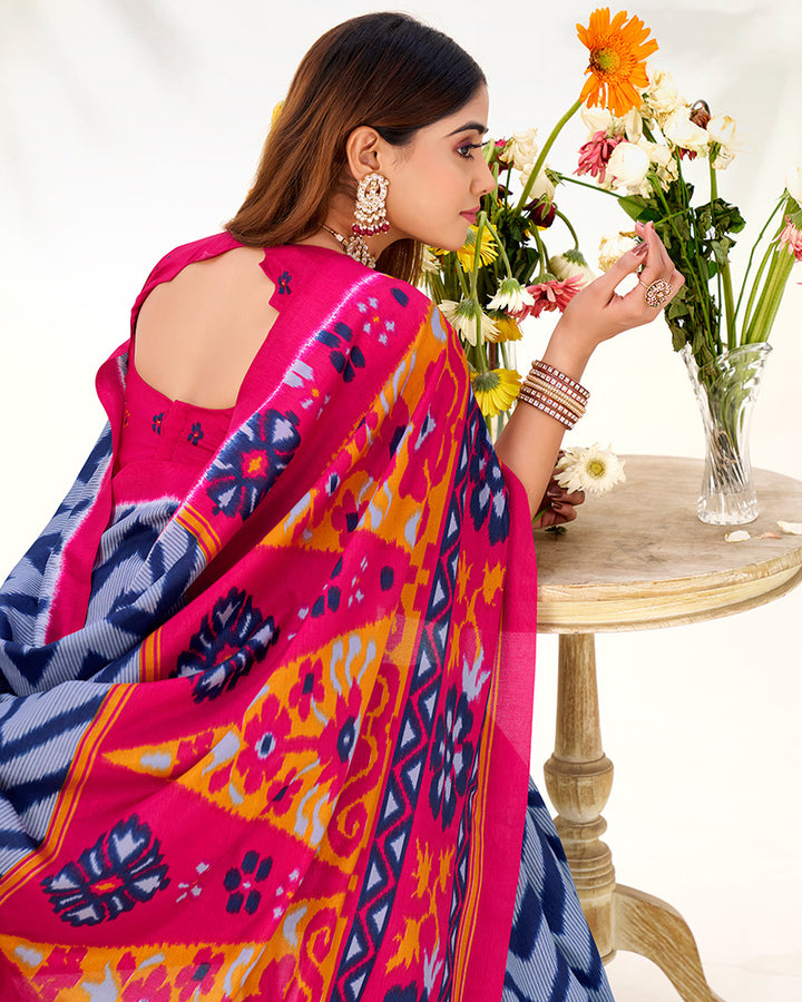 Blue Color Tasar Silk Printed Saree