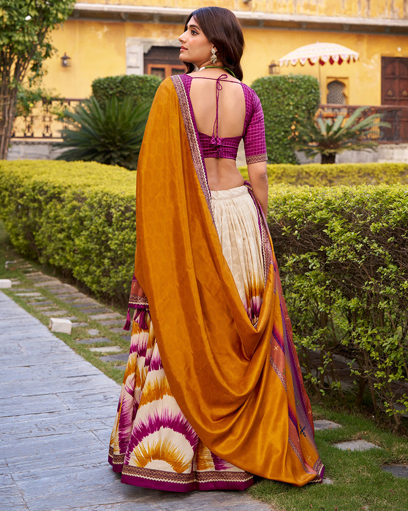 Wine Color Tasar Silk Dye Printed Lehenga Choli