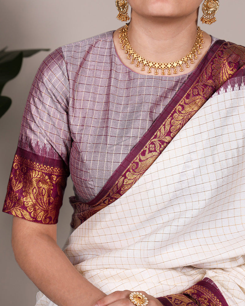 Maroon Color Poly Cotton Zari Weaving Saree