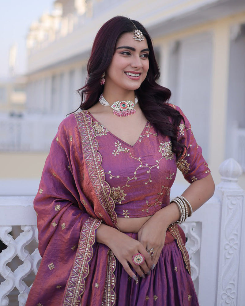 Dusty Onion Color Ysl Silk Embroidered Lehenga Choli