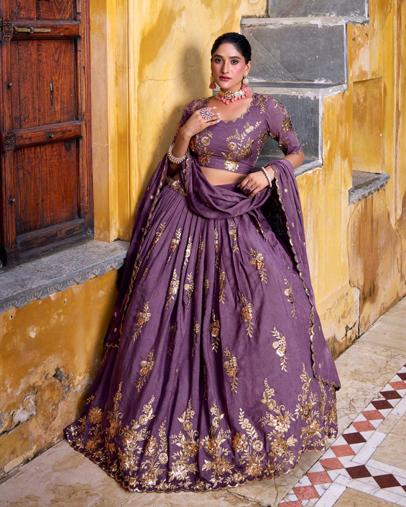 Onion Color Chocolate Crush Embroidered Lehenga Choli