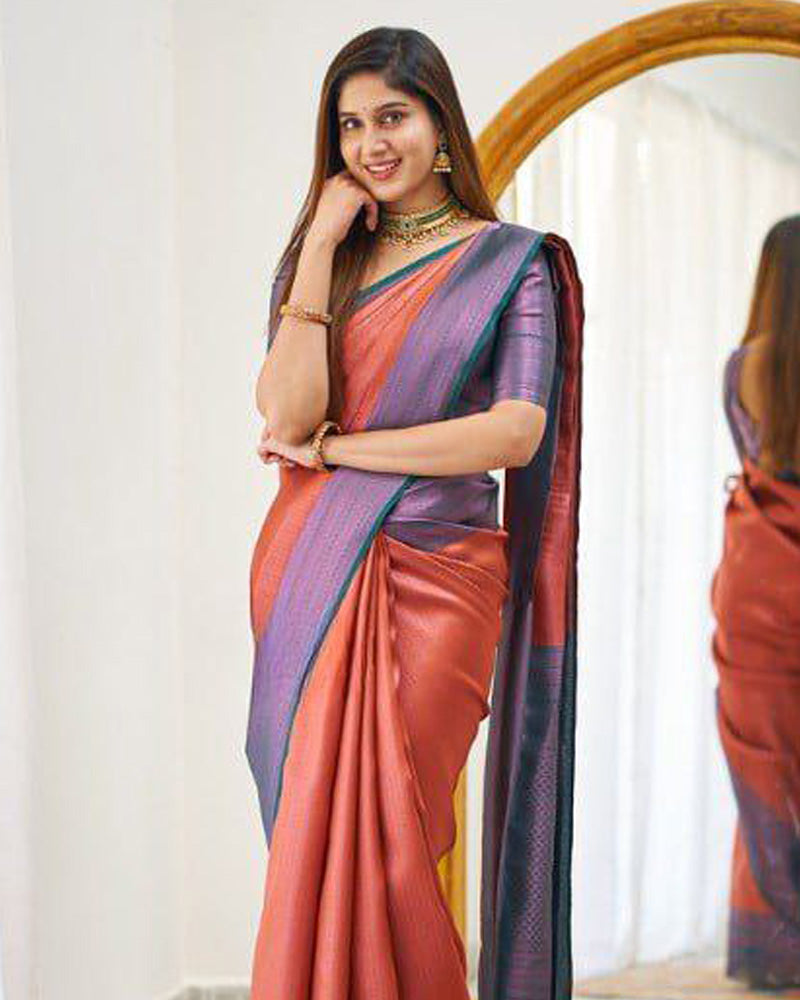 Orange Soft Banarasi Silk Saree With Exclusive Jacquard Border